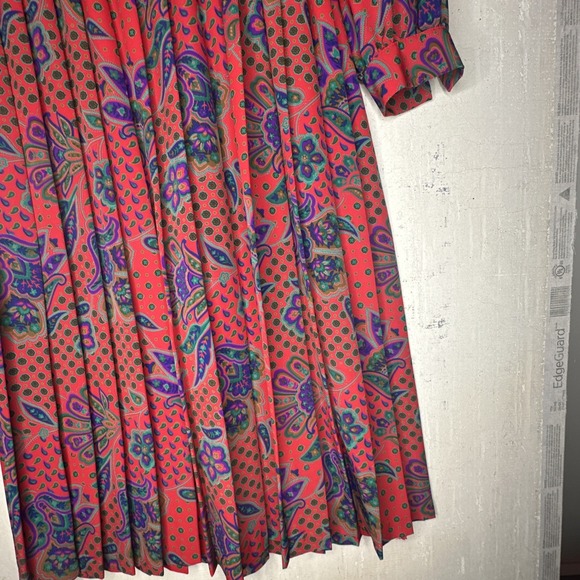 Vintage Serben Red Paisley Print Modest Long Sleeve Dress | Size: 12 - Picture 4 of 15